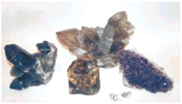Цветные разновидности кварца (морион, цитрин, раухтопаз, аметист)