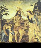 Андреа дель Верроккио, Леонардо да Винчи. Крещение Христа. 1470–1480. Флоренция. Галерея Уффици